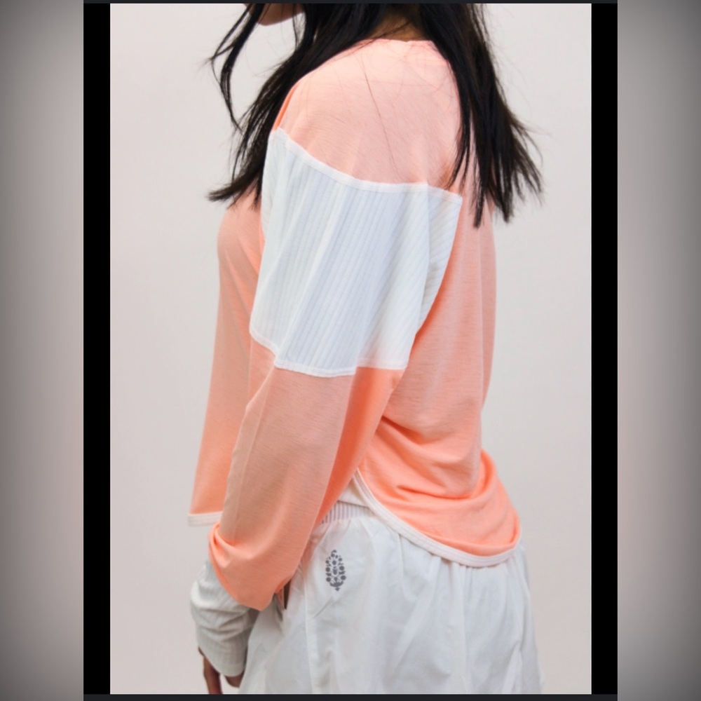 🧡Free People Peach and White Long Sleeve Top - Picture 4 of 15